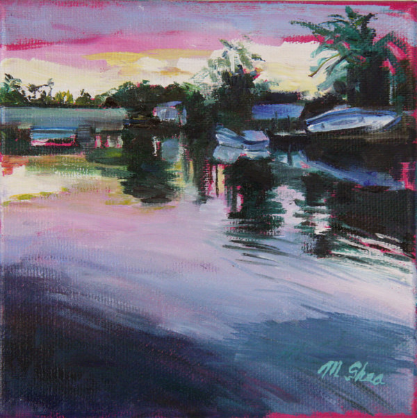 Oil painting Looking east over the bridge, Ft Lauderdale  by Madeline Shea