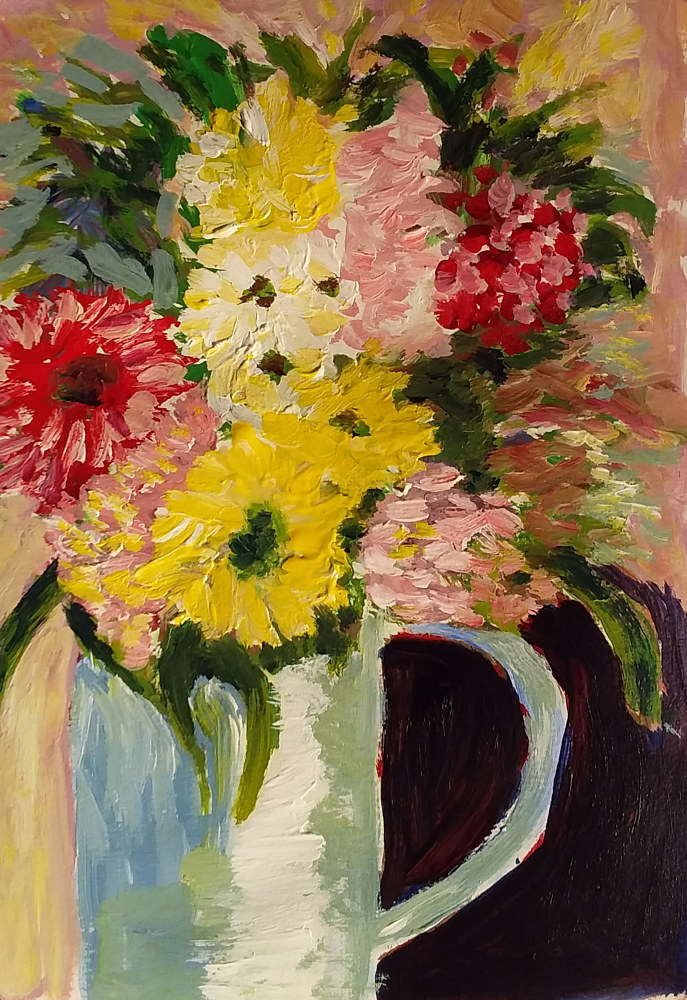 Acrylic painting A Colourful Vase of Flowers by Gwenda  Branjerdporn