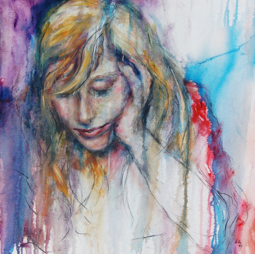 Mixed-media artwork Dreamer by Libuse Labik