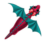 Print 5x7 Dragon Baby x, in holiday colors  by Sue Ellen Brown