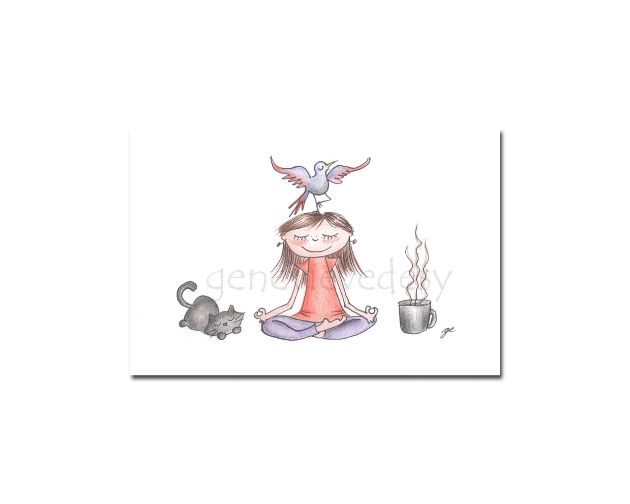 Drawing Reproduction 4x6 yoga zen by Genevieve Desy