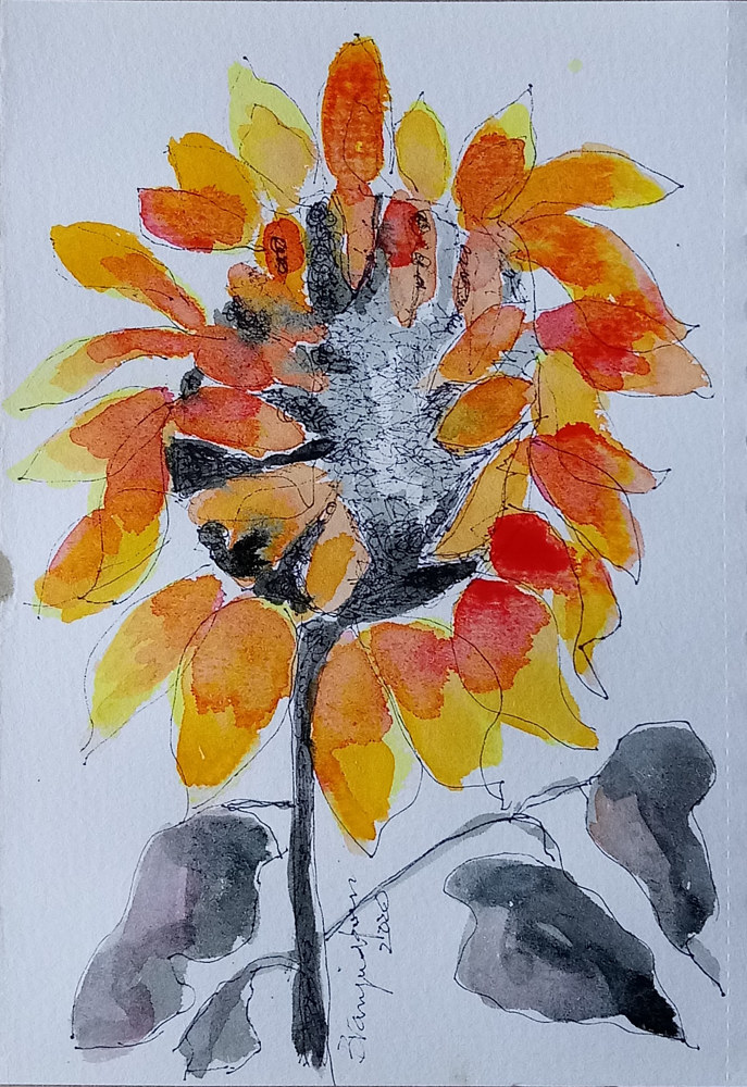 Painting Wilted Sunflower by Gwenda  Branjerdporn