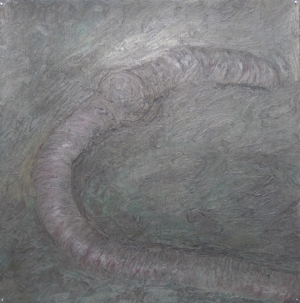 Oil painting Opportunists Fauna, Lumbricus terrestris (Common Night Crawler) by Pamela  Speight 