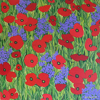 Acrylic painting Purple Stocks and Poppies by Jenny Smith