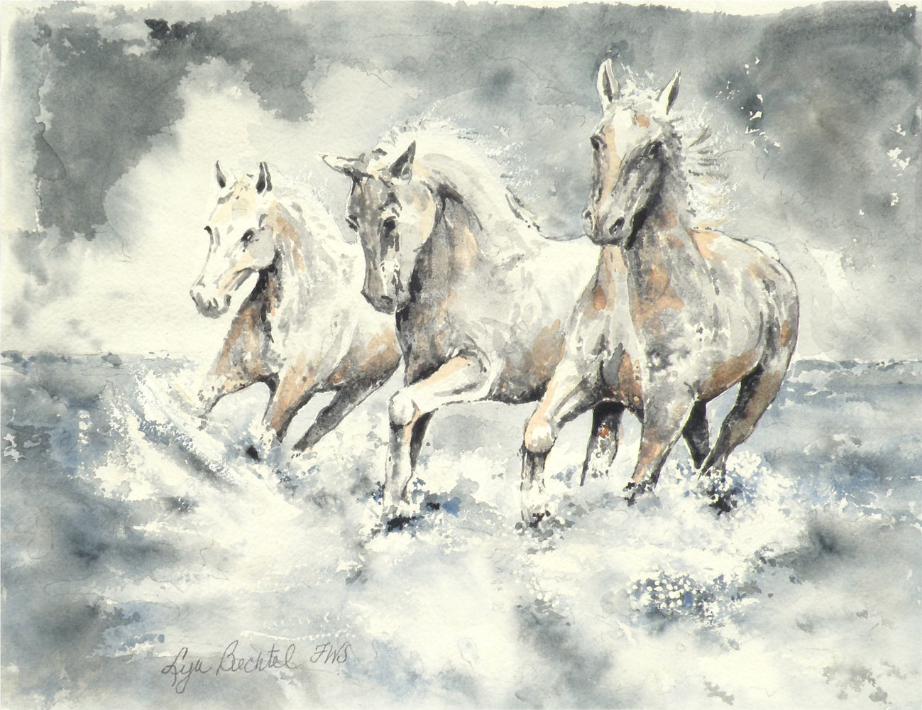 A4 White Horses in the Sea Lyn Bechtel Watercolorist