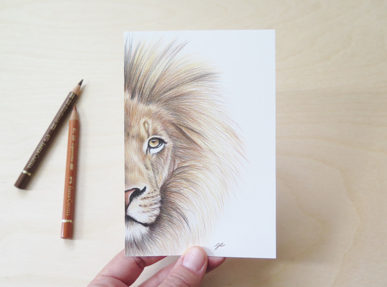 Drawing Dessin original 4x6 - Lion, 2019 by Genevieve Desy