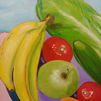 Painting Spring farm basket and fields inset by Michelle Marcotte