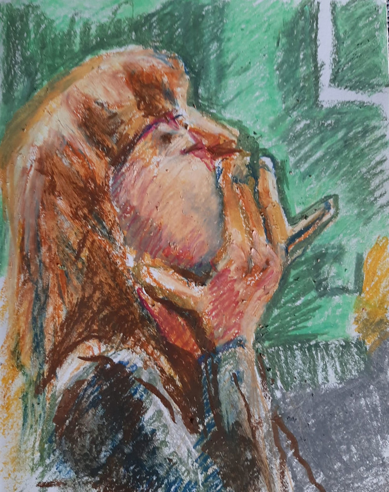 Oil painting Enjoying the Music by Marc Brisson