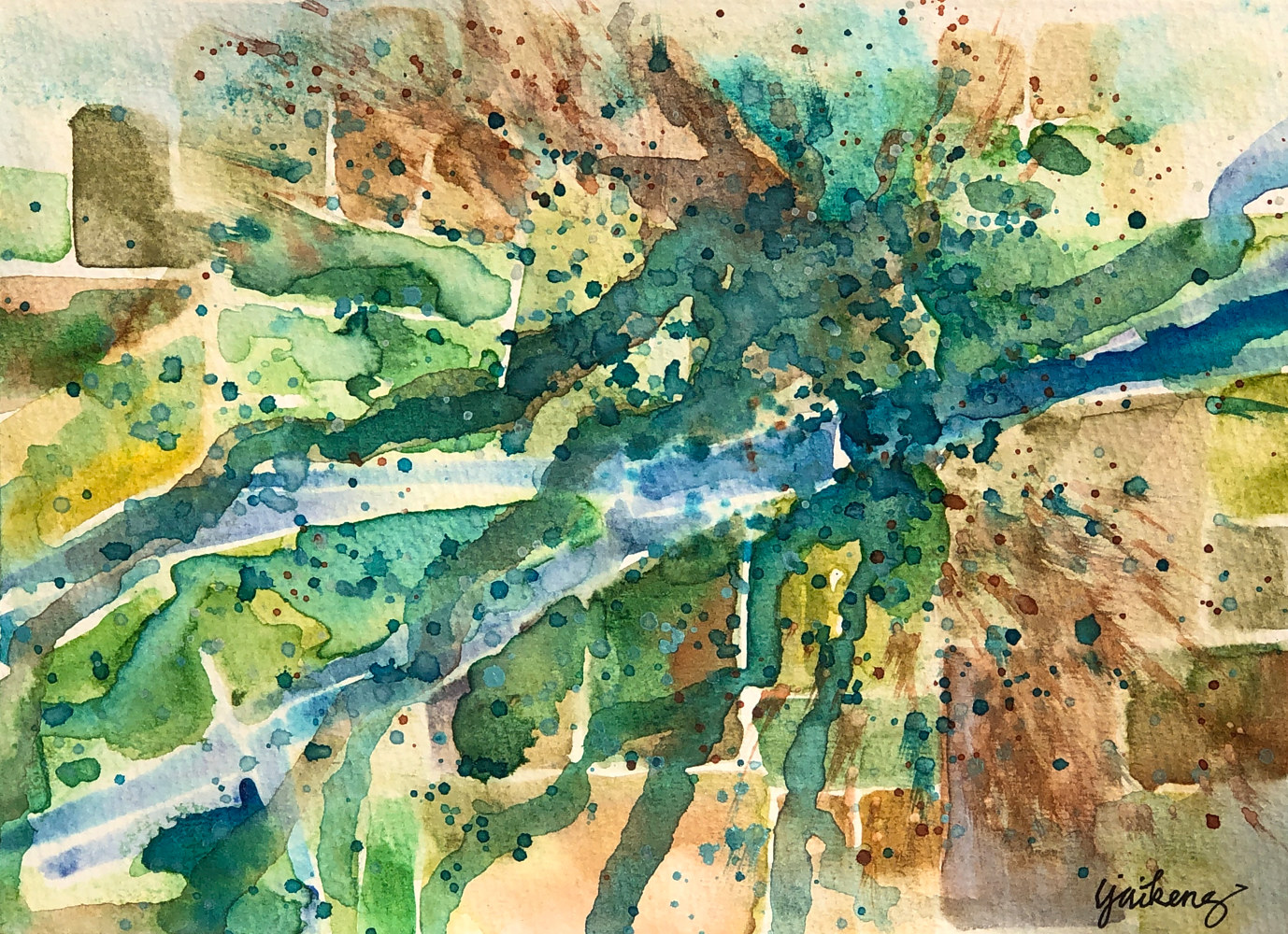 Watercolor Earth vs Man by Linnie Aikens Lindsay