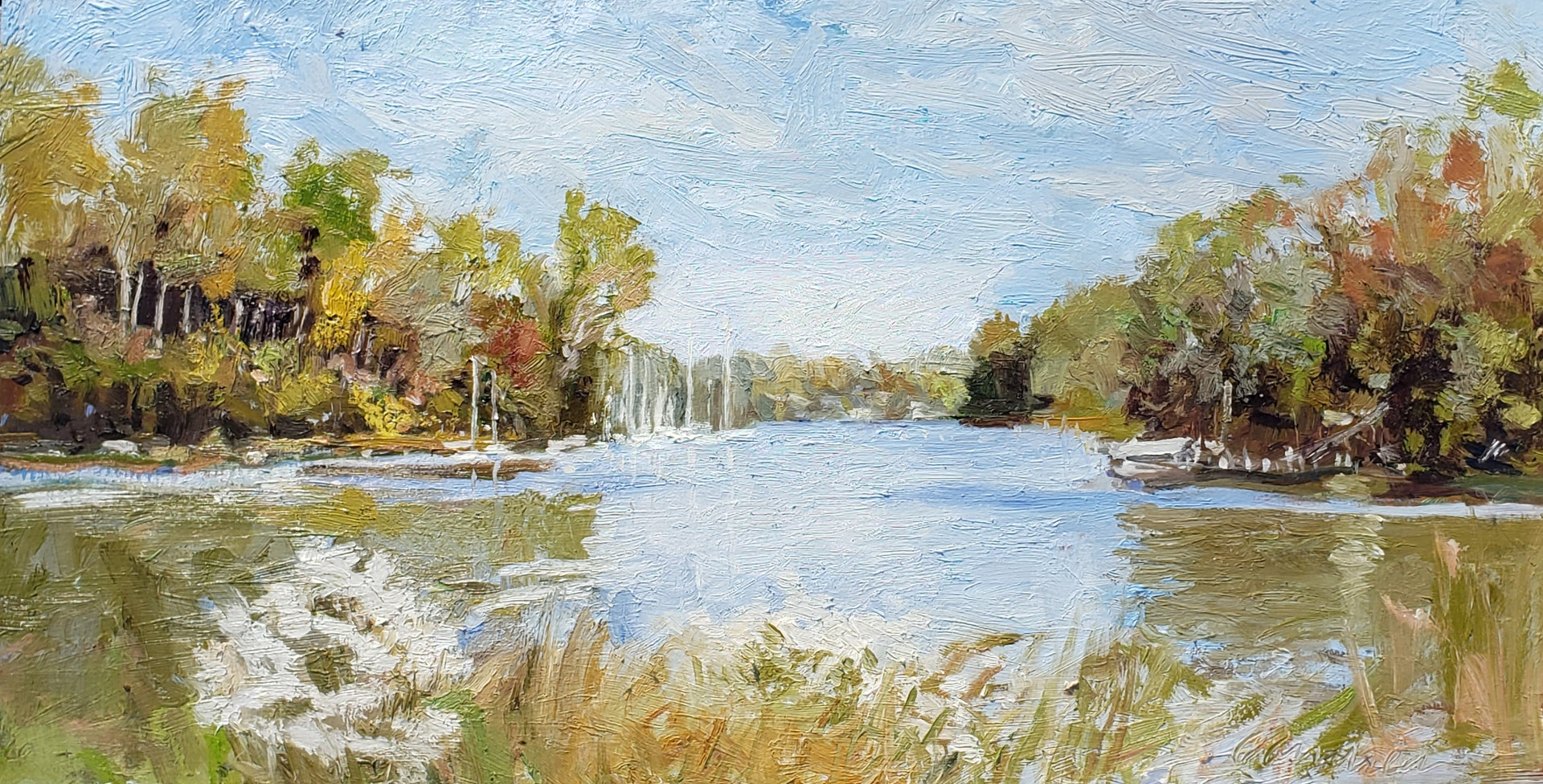Painting The Idle River 12x24 in oil by Michael Gaudreau