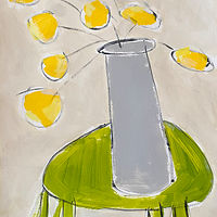 Acrylic painting Yellow Blooms/ Green Table, IV by Sarah Trundle