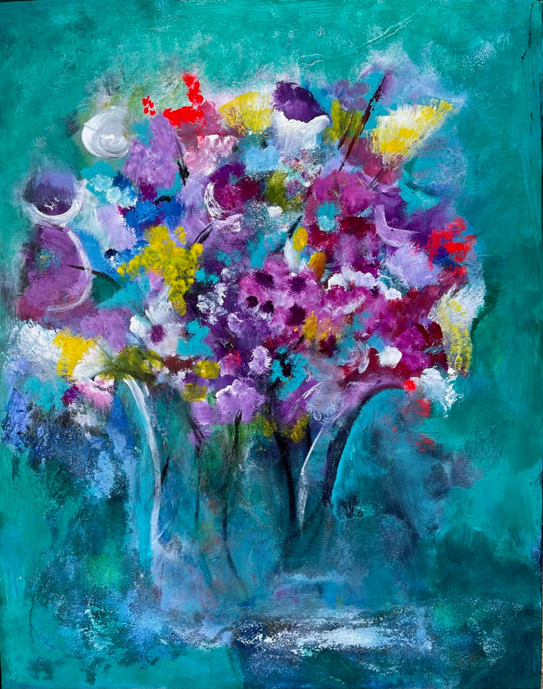 Mixed-media artwork "Wildflower Bouquet" by Mike Salcido