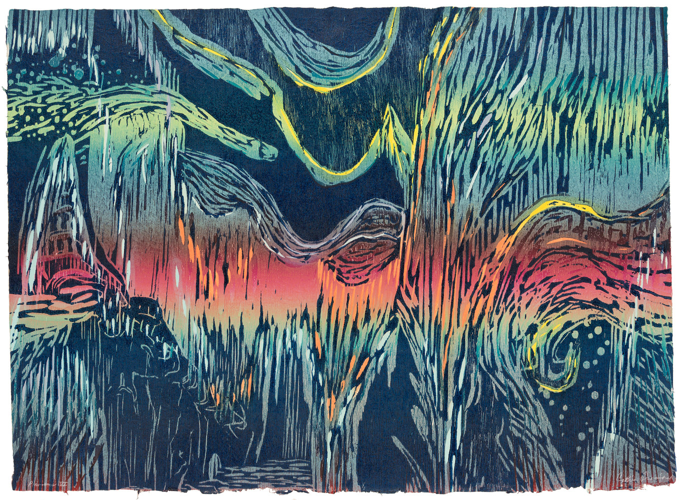 Print Pluvious VI (24"X36") monoprint by Cathie Crawford