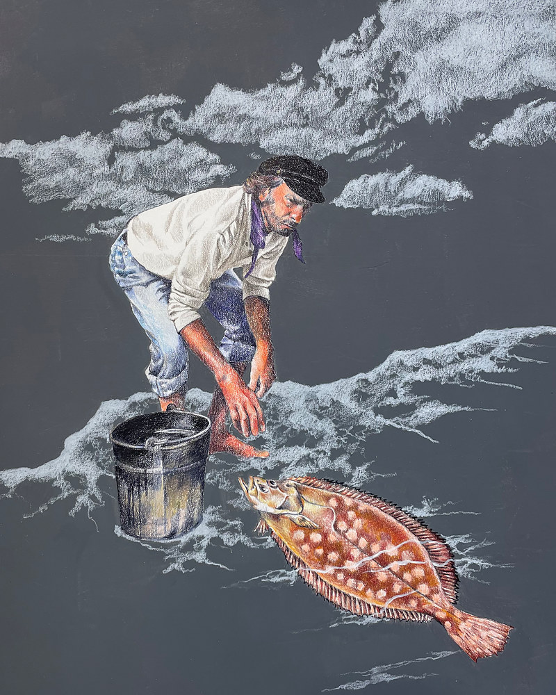 Painting The Fisherman Catches a Magic Flounder by Ellen Cornett