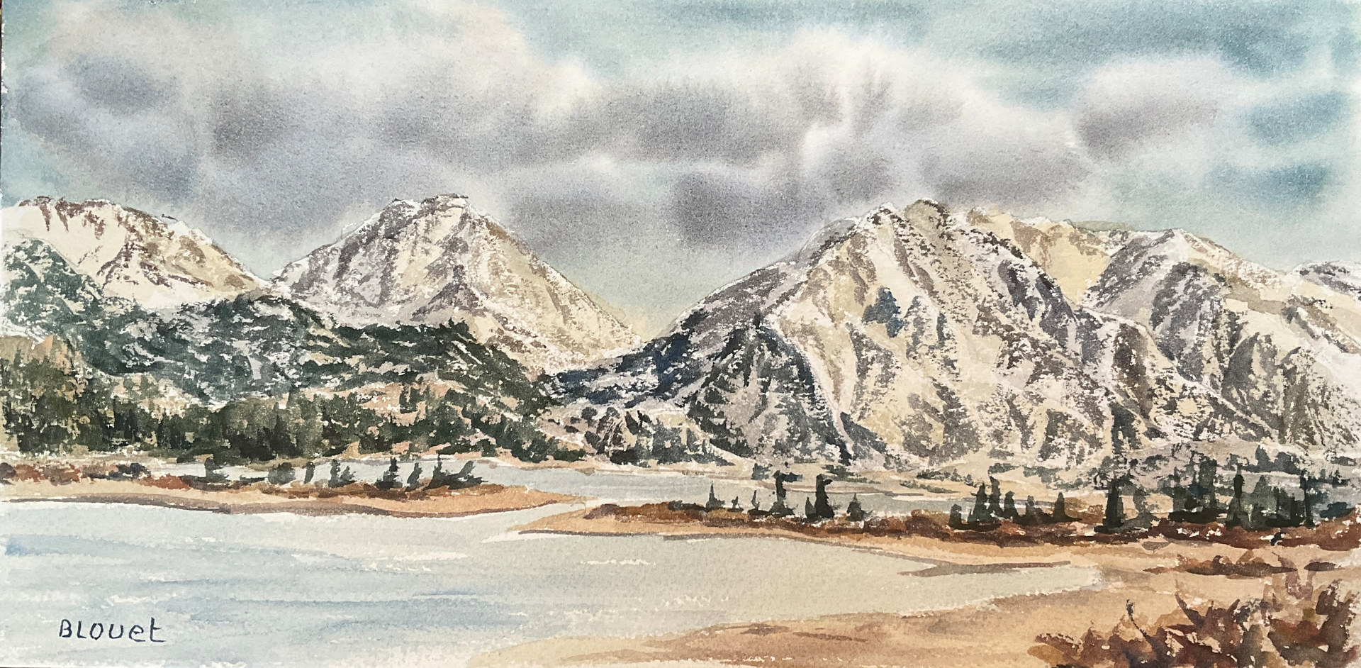 Watercolor Twin Lakes by Sophie Dassonville