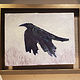 Painting The Flying Winter Crow  oil 6x8 in floating frame  by Michael Gaudreau