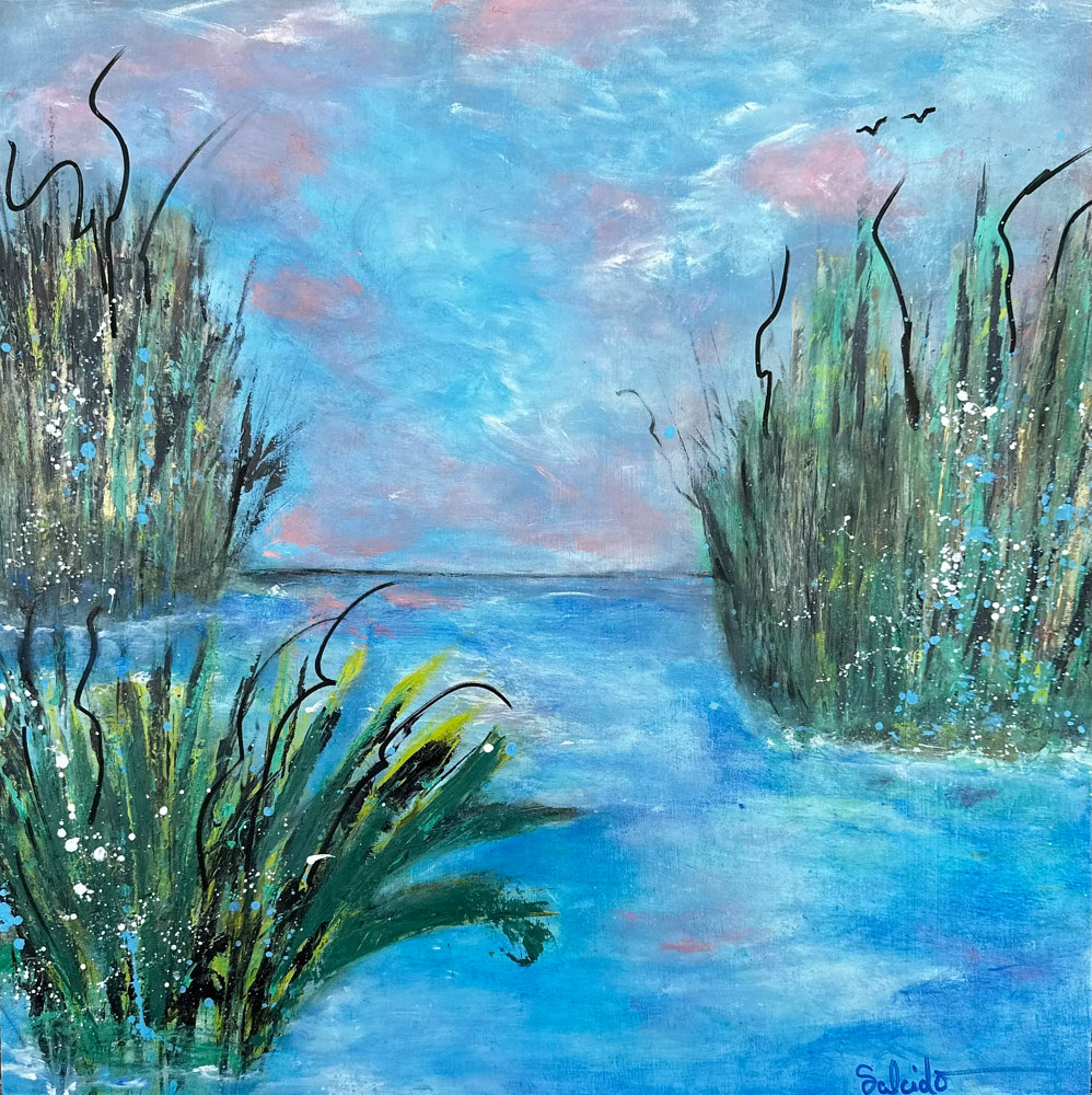 Mixed-media artwork "Calming Oasis" by Mike Salcido