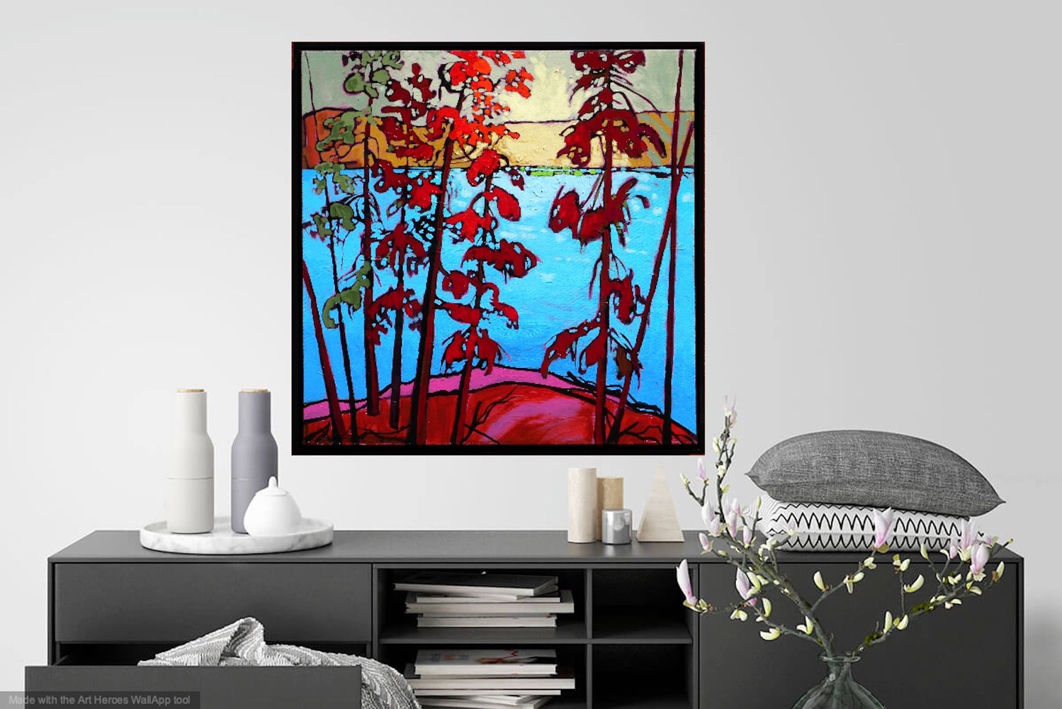 Painting Red Pine Bay (Black Floating Frame Included) by Gordon Sellen