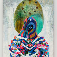 Oil painting Prayer Shawl with Amulets, Wildflowers and Butterflies by Julie Gladstone