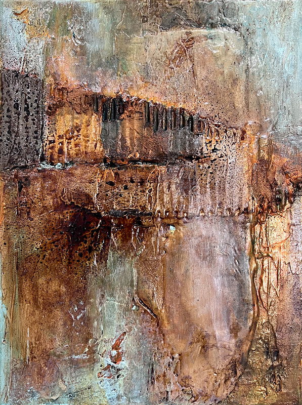 Mixed-media artwork Burning the Fields by Ginger Thomas