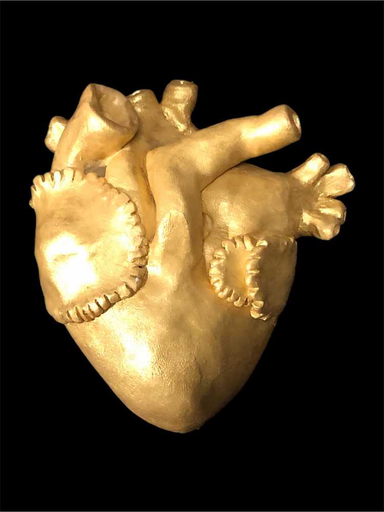 By Liz: Gold Sulpted Polymer Hearts - art by erik and liz