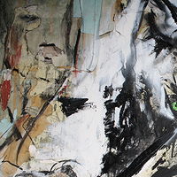 Oil painting Close up view of wolf with girl in living room by Sharon  Hunter