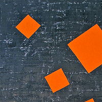 Acrylic painting DANCING ORANGE SQUARES: 2013-2014. 50&quot; x 84&quot; by John Turner