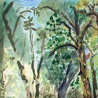 Acrylic painting Homestead Maples 1 by Dennis Worrel