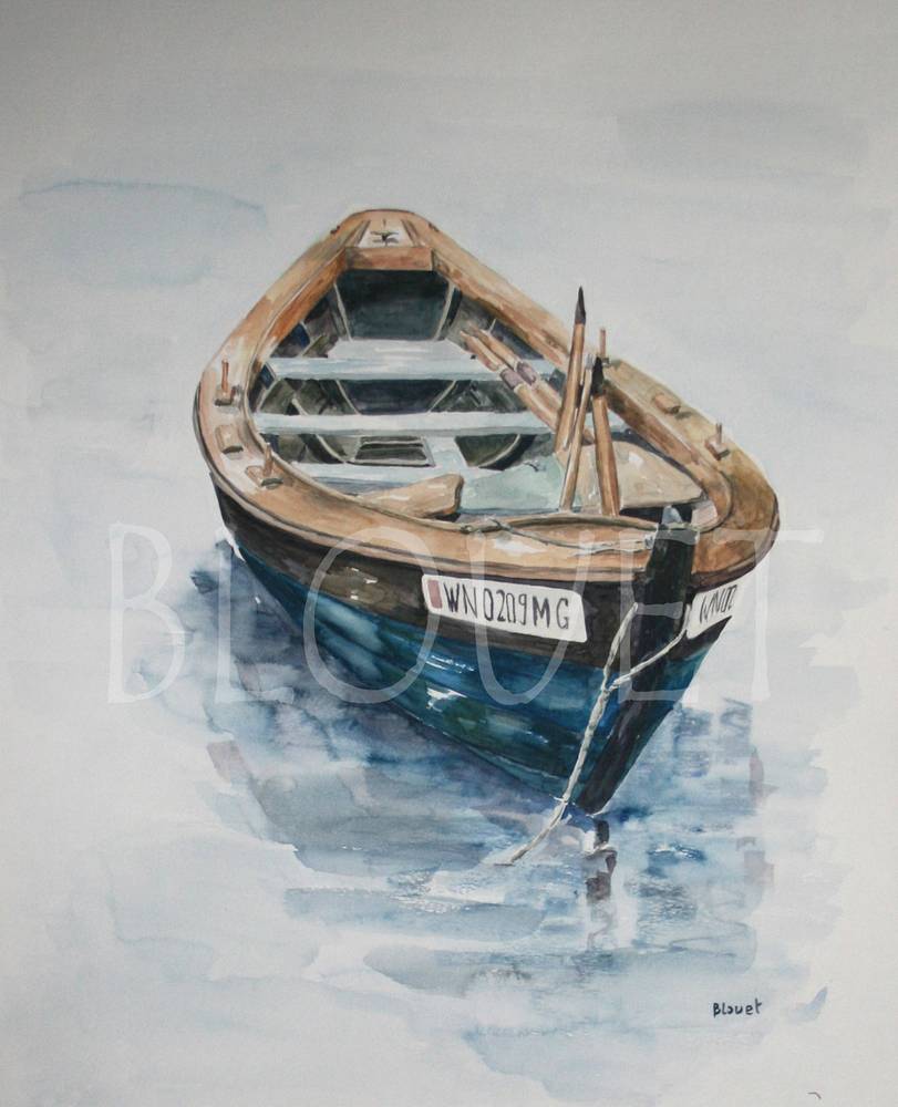 Watercolor Barque bleue by Sophie Dassonville